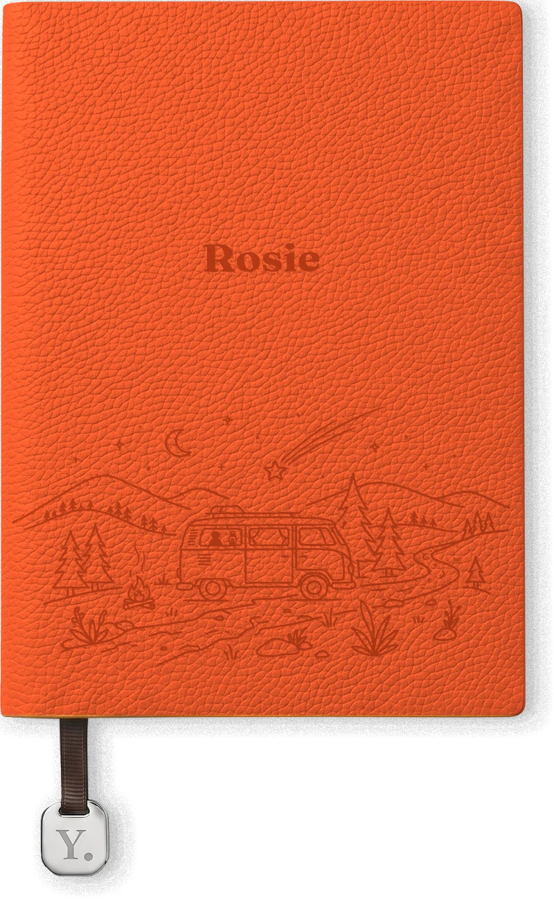 Campervan, laser-engraved on an A5 notebook cover in Naranja